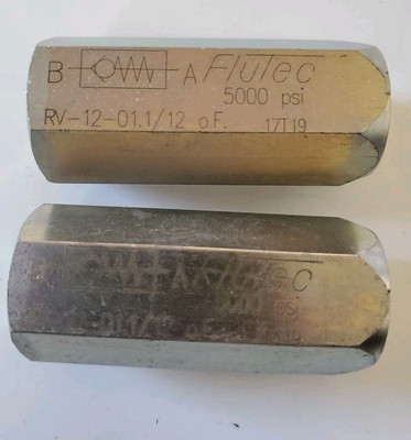 2 FLUTEC RV12-01 1/12 65PSI HYDRAULIC CHECK VALVE 5000 PSI FREE SHIPPING LOT