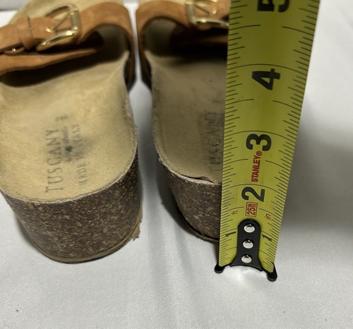 Tuscany Womens Leather Wedge Slide Size 8M Brown Sandals slip on Buckle Italy - Picture 5 of 7