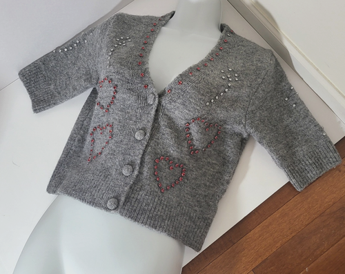 ZARA HERZ DESIGN PERLEN STRICK CARDIGAN/PULLOVER GR. MEDIUM GRAU LÄSSIG CHIC - Bild 2 von 13