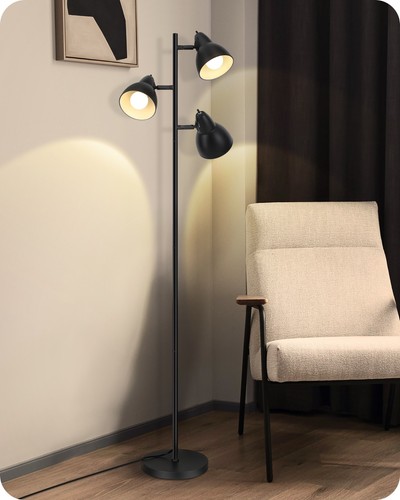 DISHINE 3-flammige Stehlampe schwenkbar schwarz Vintage als Leselampe inkl. E27 - Bild 6 von 14