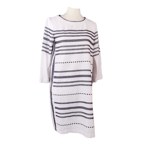 For Cynthia Leinenmischung Kleid weiß bestickt Etuikleid 3/4 Arm XS - Bild 1 von 11