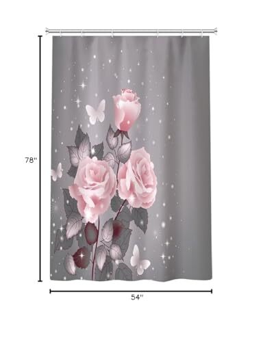 Floral Shower Curtain Pink Rose Stylish Bath Curtain with Printted Pattern Gr... - Picture 7 of 7