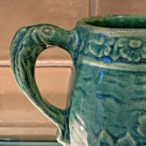MCCOY STONEWARE 30 1935 Green Lily Pad Fish Handle 5.5" H PITCHER - Picture 2 of 8