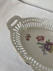 Vintage Bavarian Reticulated Pierced Oval Dish w/ Handles White Gold Trim 12" — photo 3