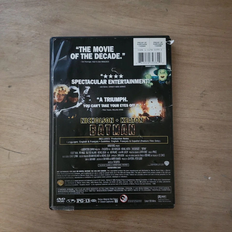 Batman (1989) [DVD] Michael Keaton Jack Nicholson Foto 3 de 3