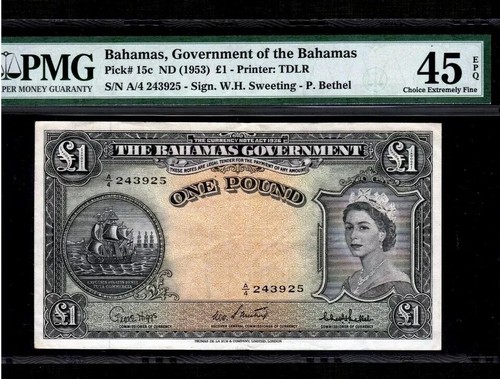BAHAMAS 1 POUND 1953 P-15c PMG 45 EPQ - Picture 1 of 2