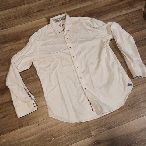Robert Graham Shirt Mens 2XL White Designer Long Sleeve Flip Cuff Dress Shirt - Picture 3 of 11