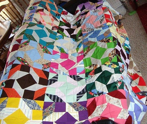 Vintage Crazy Quilt Top ca. 86" mal 80" unbenutztes antikes Quilt-Top - Bild 3 von 9