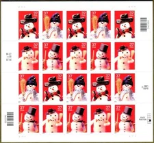 Holiday Snowman Christmas Stamps Sheet 20 MNH 37 Cent Scotts #3676-3679