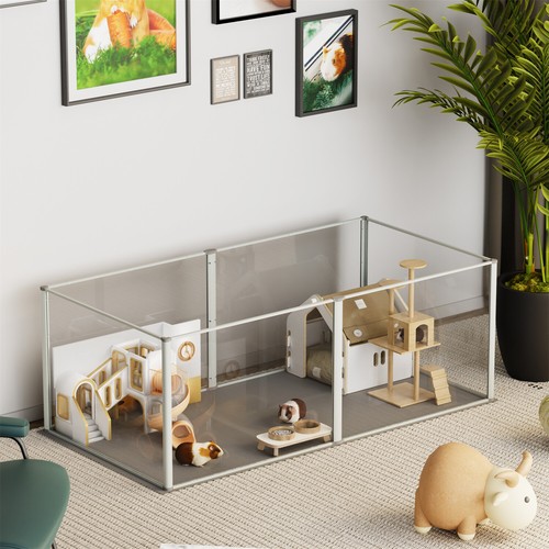 Various Size Acrylic/Glass Pet Playpen for Indoor w/ Waterproof Pad Puppy Crate - Picture 6 of 36