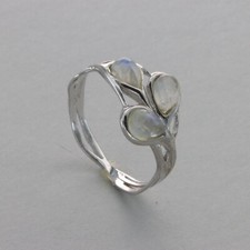 Teardrop Rainbow MOONSTONE Leaf Ring - Multiple Sizes 925 STERLING SILVER 120e