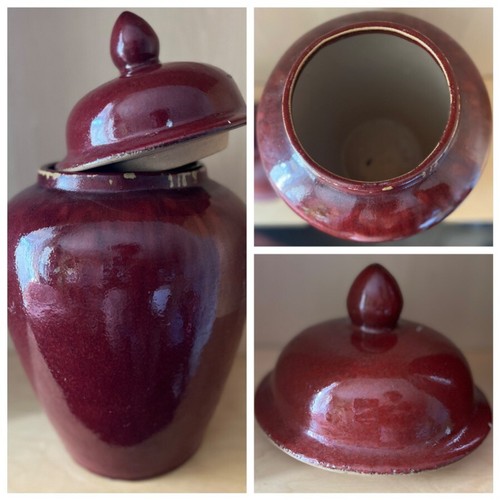 Classic Large Red Glazed Hand Painted Ceramic Dome Lid Vase Ginger Jar Urn - Picture 1 of 7