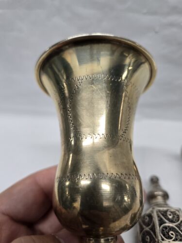 Torre delle Spezie Sterling Ebraico + 2 Tazze Kiddush Judaica Israele Argento 141 G. - Foto 23 di 24