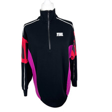 Victoria's Secret Sweater PINK Women Medium Black Pullover Quarter Zip Active