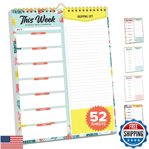 Decorably 52 Sheets Watermelon Undated Weekly Meal Planner 2025 and Grocery L