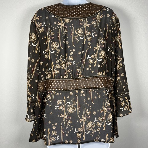 Vintage Y2K Boho Forest Fairy Top Womens 18W Bell Sleeve Paisley Floral Brown - Picture 3 of 12