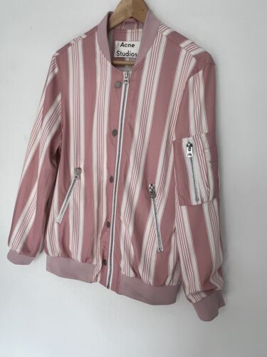 ACNE STUDIOS Women's Stripes Flight Jacket Varden Tech PSS16 Pink Rayon Size 34 - Picture 2 of 15