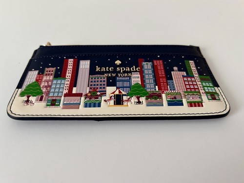 NWT Kate Spade New York Winter Wonders Large Slim Card Holder Navy KE696 RP $149 - Picture 4 of 5