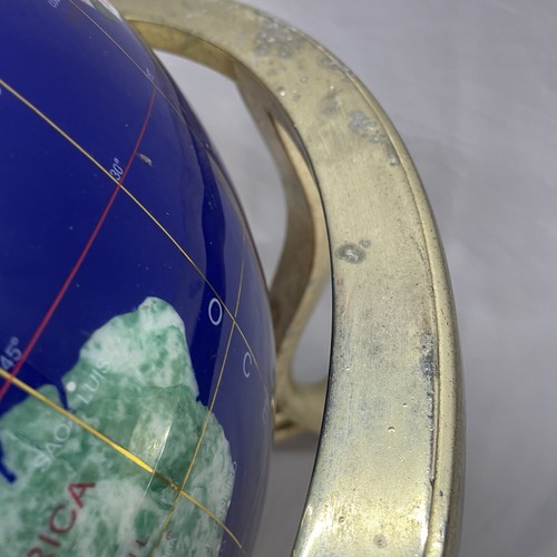 Vintage Large Semi Precious Stone Gemstone World Globe with Compass Brass Lapis - Picture 19 of 22
