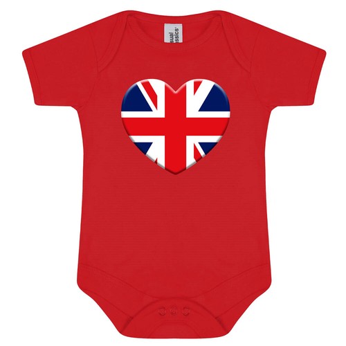 Union Jack Heart UK Flag Baby Grow Body Suit - D7 Love UK England - Picture 12 of 13