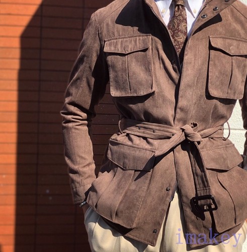 Men's Italy Fall Winter British Safari Retro Slim Waist Belt Hunting Coat Jacket - Picture 5 of 14