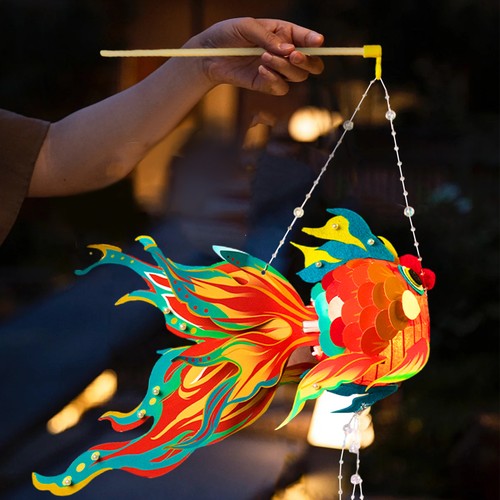 Chinese Lanterns Kits DIY Fish-Shaped Handmade With Led Light DIY Craft for Kids