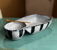 Mud Pie - Reactive Chip and Dip Set, 11" plus spoon Black White