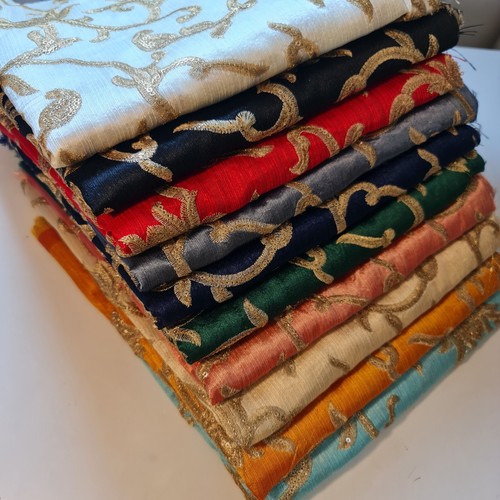 Luxury Faux Raw Silk Gold Floral Embroidery Fabric Décor Craft Dress Material 44 - Picture 7 of 40