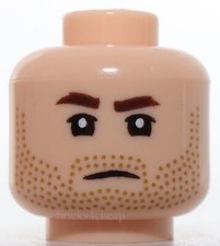 Lego Head Dark Brown Brows Upper Eyelids Medium Nougat Stubble Frown Angry Jod
