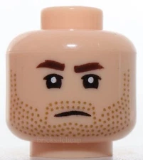 Lego Head Dark Brown Brows Upper Eyelids Medium Nougat Stubble Frown Angry Jod