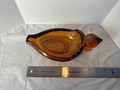 Vintage Dark Amber Large Glass Duck Cigar Ashtray Trinket Duncan Miller BM SW - Picture 6 of 7