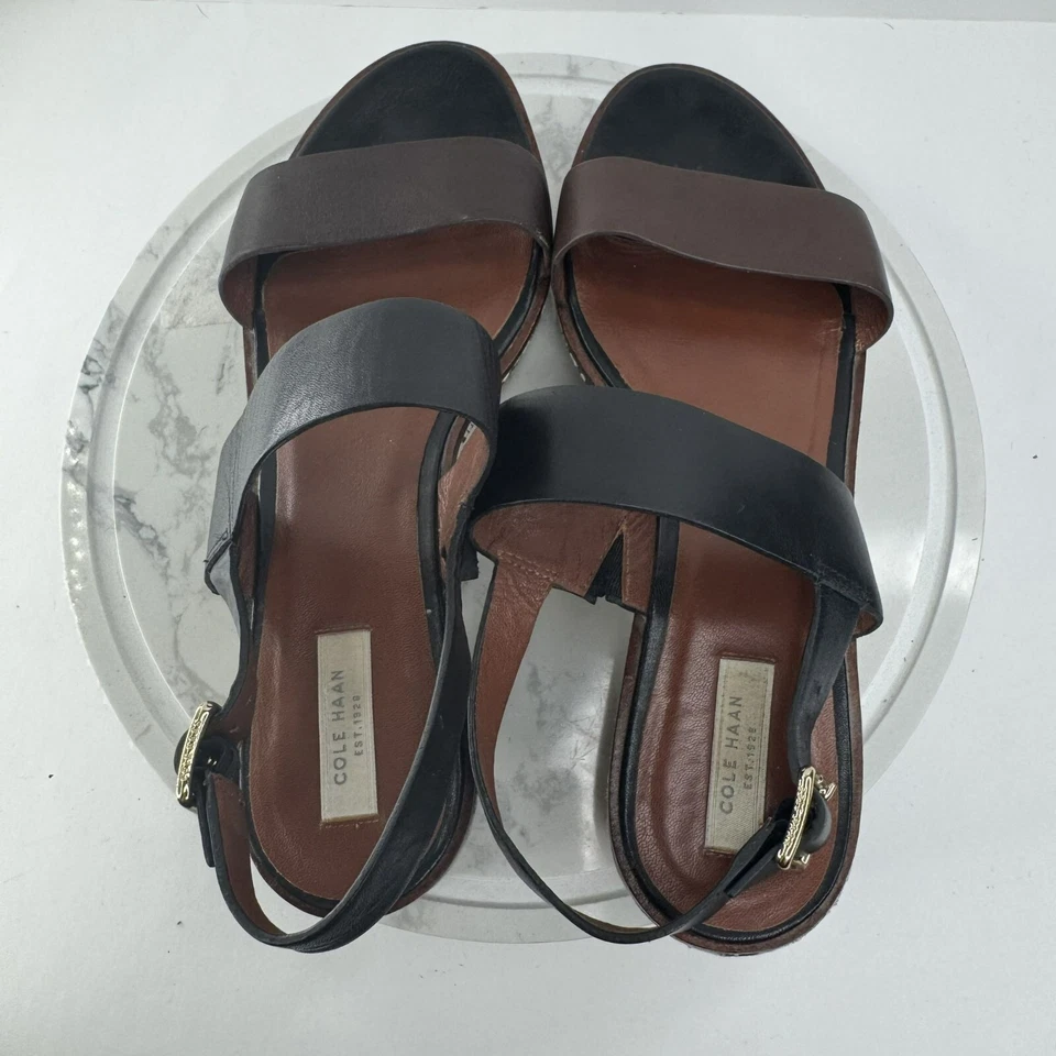 Sandalias Cole Haan Cambon Mujer Plataforma Floral Cuña Negras Doble Correa Talla 8.5 Foto 4 de 4