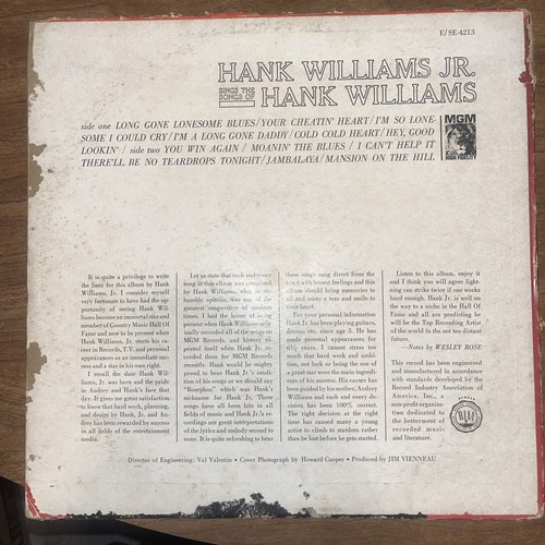 HANK WILLIAMS JR SINGS THE SONGS OF HANK WILLIAMS Vinyl LP Stereo E4481 VGs/Gv - Picture 2 of 8
