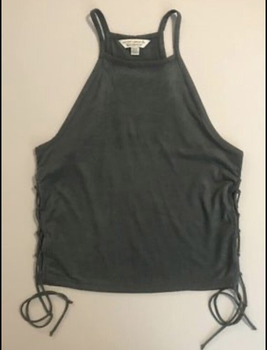 Women's AEO First Essentials Racer Back Gray Faux Suede Top Size Medium