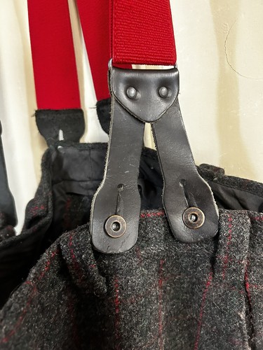 Vintage WOOLRICH Gray/Red Plaid Heavy Wool Pants W/ Labonville Suspenders - Picture 7 of 18