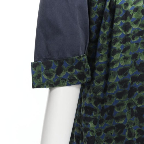 DRIES VAN NOTEN green navy draped silk contrast short sleeve dress FR36 S - Picture 8 of 12