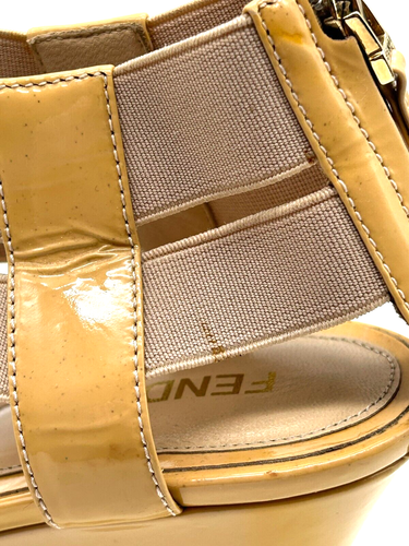 Fendi Carioca Tan Patent Leather Espadrille Wedge T-Strap Sandal 39 1/2 Euro - Picture 14 of 15