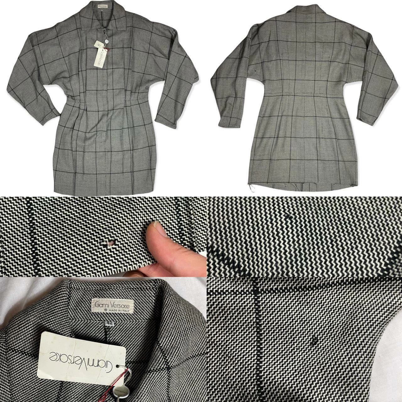 Gianni Versace mini abito grigio a quadri vestibilità uk 8 10 etichette vintage raro anni 80
