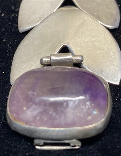 Vintage Mexican Silver Heart Amethyst Bracelet Classic 1930's Fred Davis Design - Picture 7 of 13