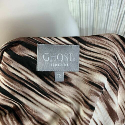 Vestido lápiz Ghost Damas Reino Unido 12 estampado jersey nudo delantero fruncido midi cóctel - Imagen 11 de 12