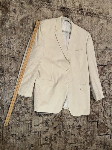 JoS. A. Bank Mens Blazer Seersucker Sport Coat 46L Jacket Stripes Jacket Khaki - Picture 11 of 13