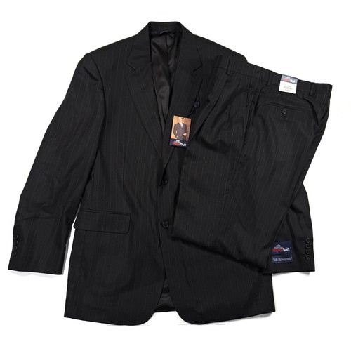 Stafford Super Suit 2 Piece 40L Jacket 32 x 32 Pants Black Pinstripe Wool NWT