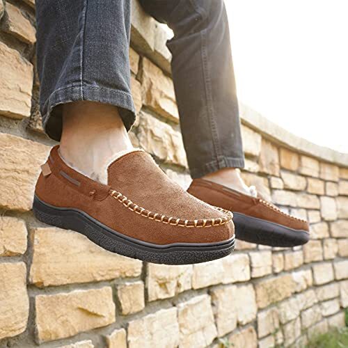 Men's Moccasin Slippers Memory Foam House Shoes, Indoor and Outdoor Warm 9 Tan - Picture 7 of 7