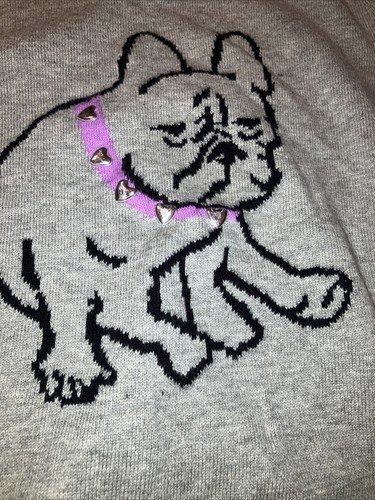 Girl’s IZ Girl Byer Girl’s Large, Grey Bulldog Sweater W/Heart Studded Collar - Picture 13 of 21