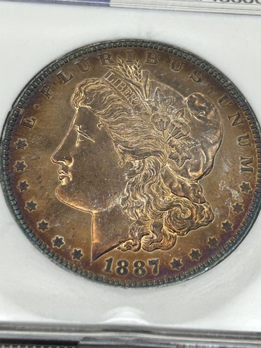 Dólar de plata Morgan 1887-P BU/MS++ color naranja fuego y magenta bonito... - Imagen 8 de 10