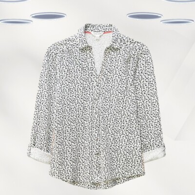 Ex White Stuff Damen Bedrucktes Shirt Elfenbein/Schwarz Langarm Jersey (Defekt)