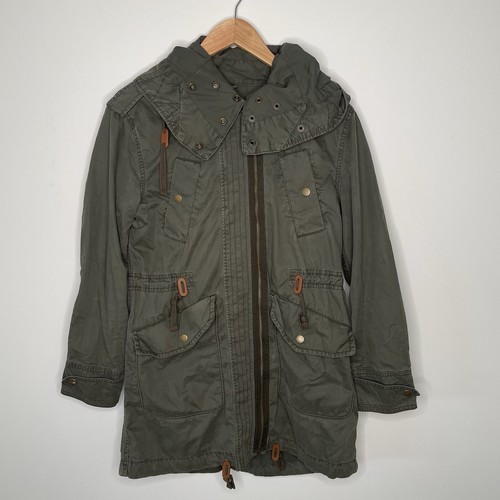 Country Road Women's Green Khaki Zip Up Hooded Multi Pocket Parka Jacket Sz XXS