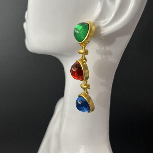 Pendientes de joya Mogul perforados colgantes cabujón multicolor tono oro mate - Imagen 2 de 6