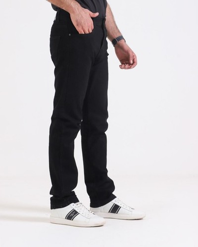 Mens Jeans Straight Leg Black Denim Regular Fit Leg Stretch Trousers Pants Sizes - Picture 4 of 32