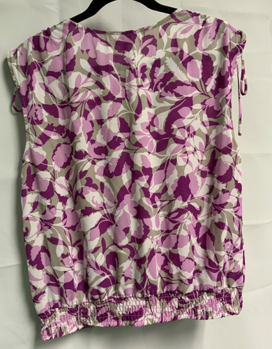 LOFT Womens Purple, White and Gray Floral Print Sleeveless V-Neck Blouse L - Picture 6 of 7